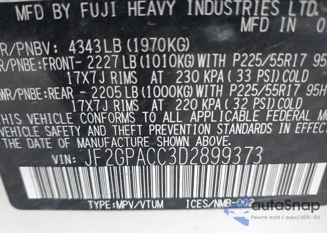 2013 Subaru Xv Crosstrek 2.0I Premium from USA, damaged, VIN JF2GPACC3D2899373